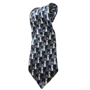 Ermenegildo Zegna 4” Wide SILK Tie Navy Gray Scroll Designer Career Formal